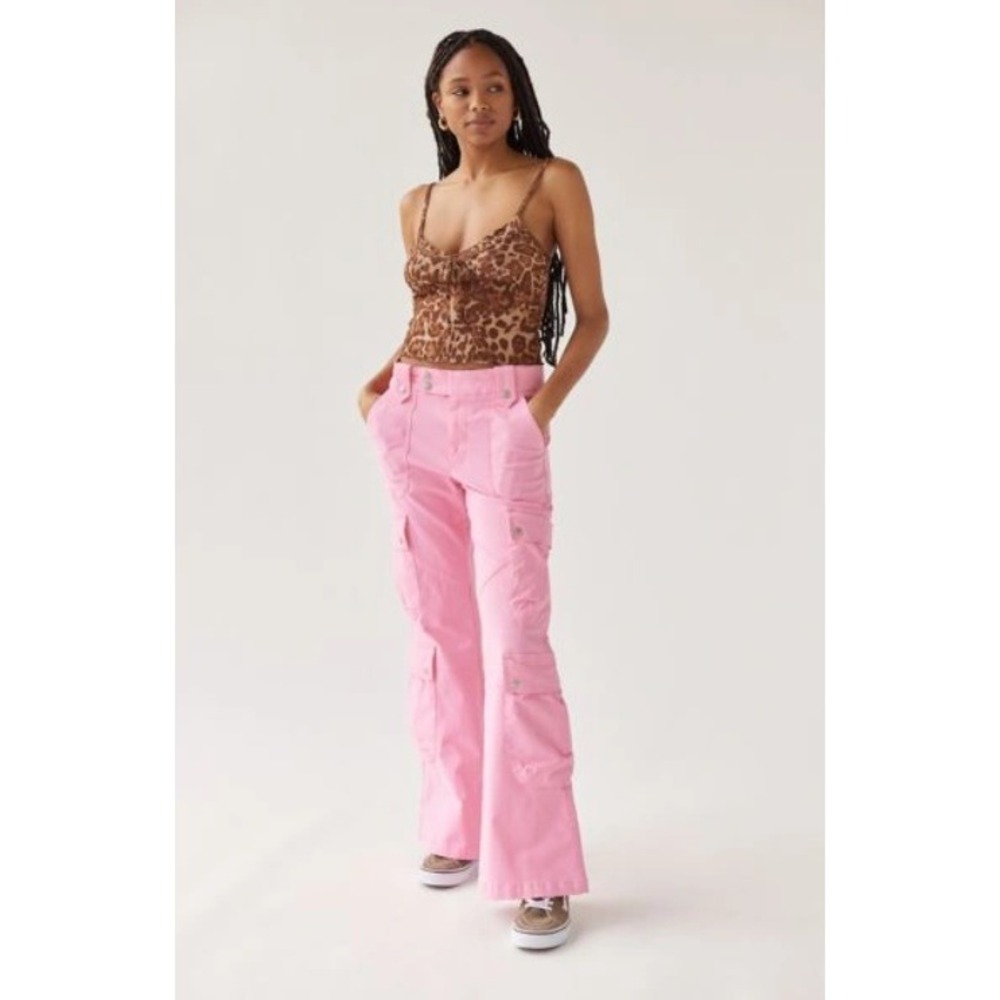 BDG Ali Flare Cargo Pants Utility Wide Leg Stretch Y2K Baby Pink Sz 6
